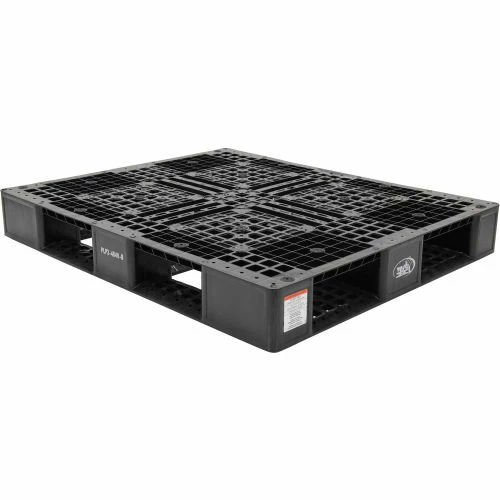 Vestil Stackable Open Deck Pallet, Plastic, 4-Way Entry, 47-3/8" x 39-1/2", 8000 Lb Stat Cap, Black