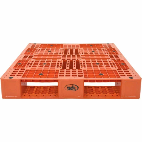 Vestil Stackable Open Deck Pallet, Plastic, 4-Way Entry, 47-3/8" x 39-1/2", 8000 Lb Stat Cap, Orange - Image 3