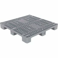 Vestil Stackable Open Deck Pallet, Plastic, 4-Way Entry, 47-1/2" x 47-1/2", 3300 Lb Static Cap, Gray