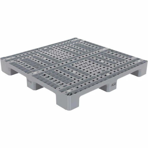 Vestil Stackable Open Deck Pallet, Plastic, 4-Way Entry, 47-1/2" x 47-1/2", 3300 Lb Static Cap, Gray