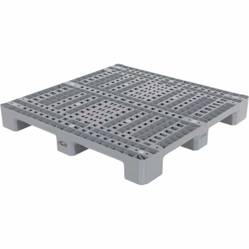 Vestil Stackable Open Deck Pallet, Plastic, 4-Way Entry, 47-1/2" x 47-1/2", 3300 Lb Static Cap, Gray - Image 2