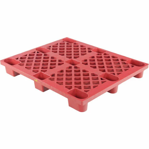 Vestil Nestable Skid Open Deck Pallet, Plastic, 4-Way Entry, 47 x 39-1/4", 3300 Lb Static Capacity, Red - Image 2