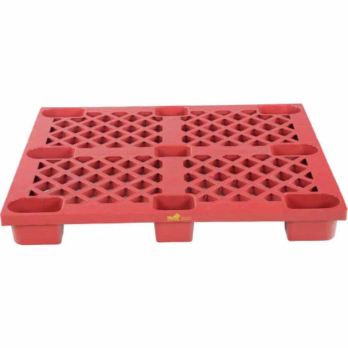 Vestil Nestable Skid Open Deck Pallet, Plastic, 4-Way Entry, 47 x 39-1/4", 3300 Lb Static Capacity, Red - Image 3